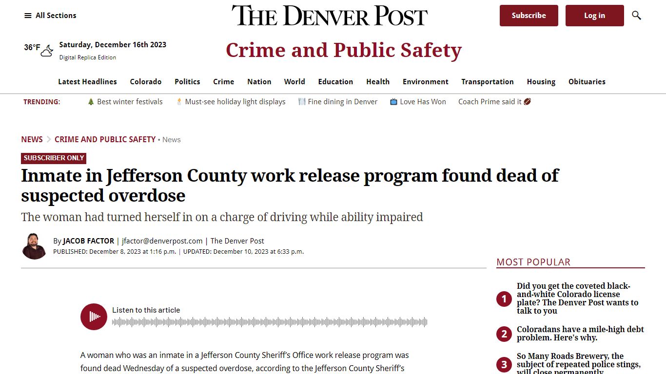 Inmate in Jefferson County work release program found dead of suspected ...